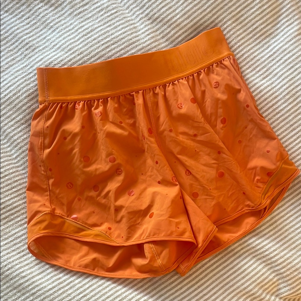 Lululemon Orange Polka Dot Hotty Hot Shorts 4”